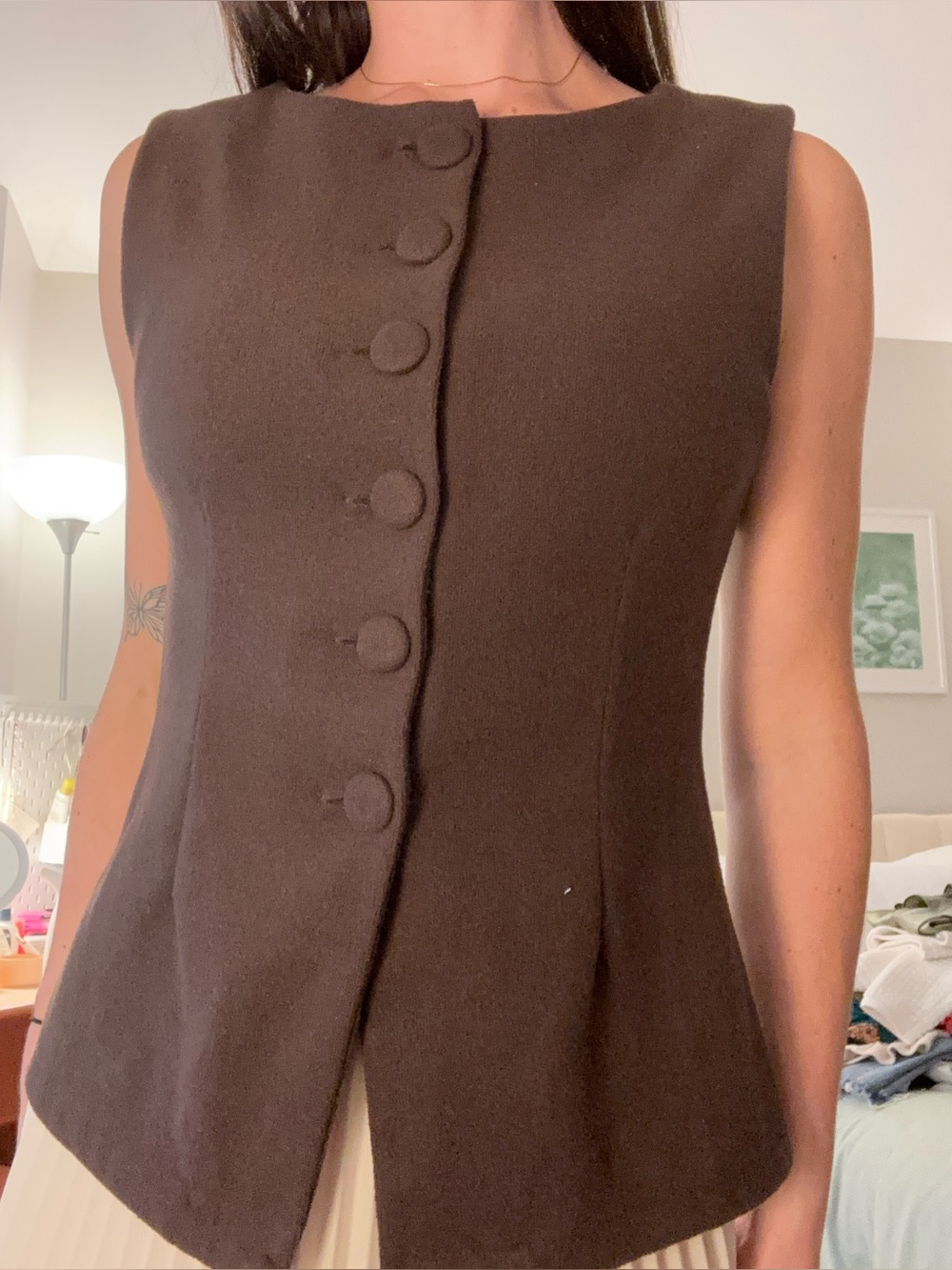 H&M Divided Brown Button-Front Sleeveless Vest